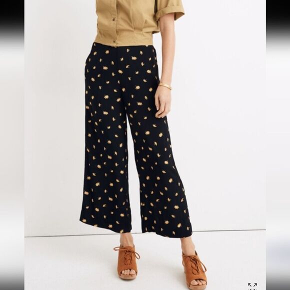 NWT Madewell Huston Pull-On Crop Pants in French Daisies Black Yellow Size S - Picture 13 of 13